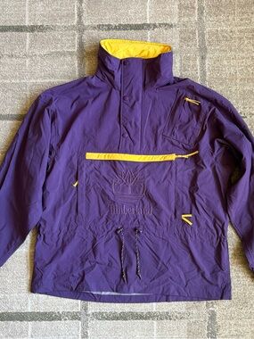 Vintage 1990s Timberland Pullover Nylon Windbreaker Logo Jacket Hooded Large